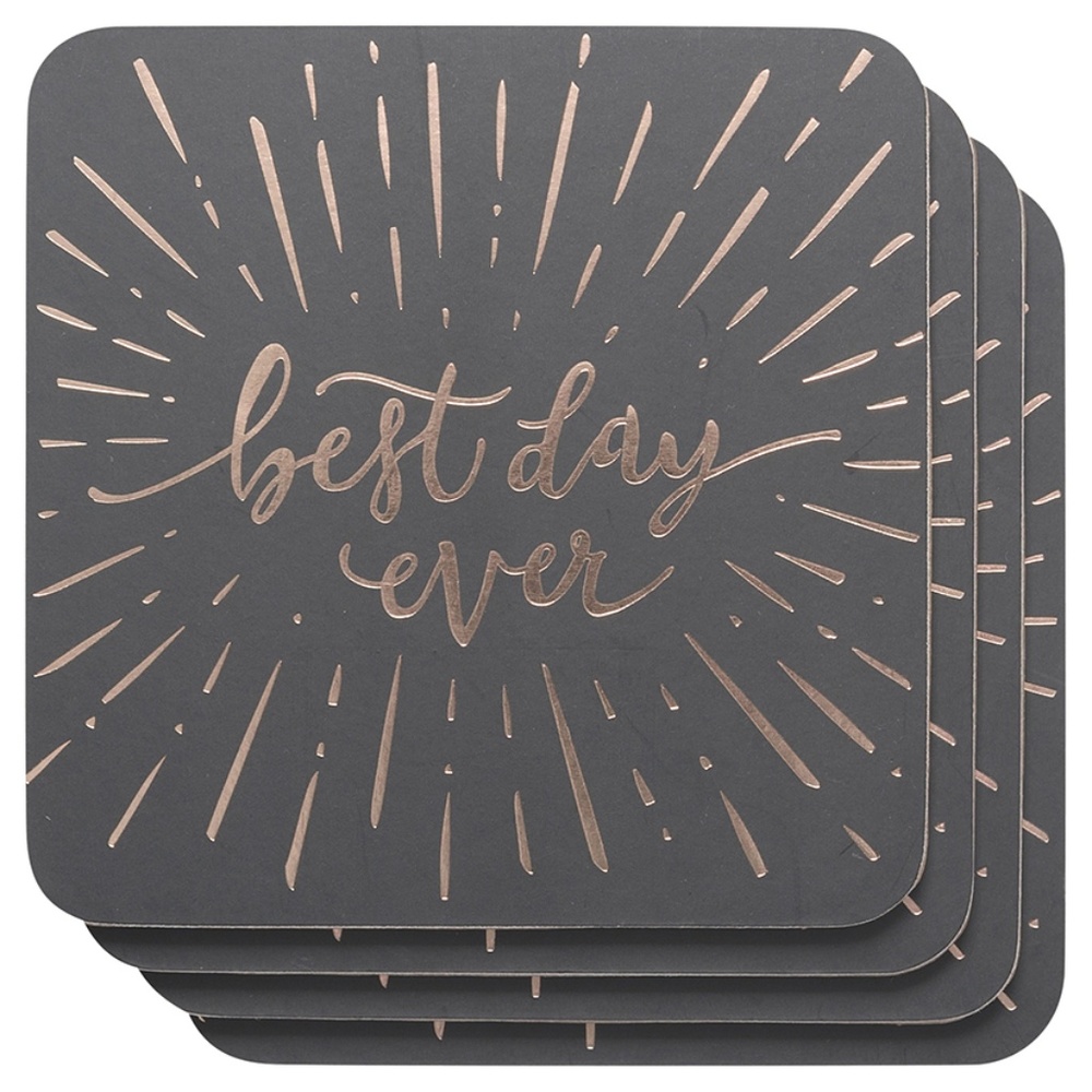 Best Day Ever Cork-Backed Coasters Set of 4 NWT